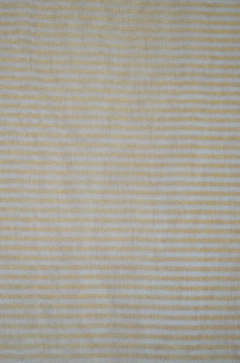 Handloom Pure Silk Chanderi Tissue Golden Zari Based Striped Fabric