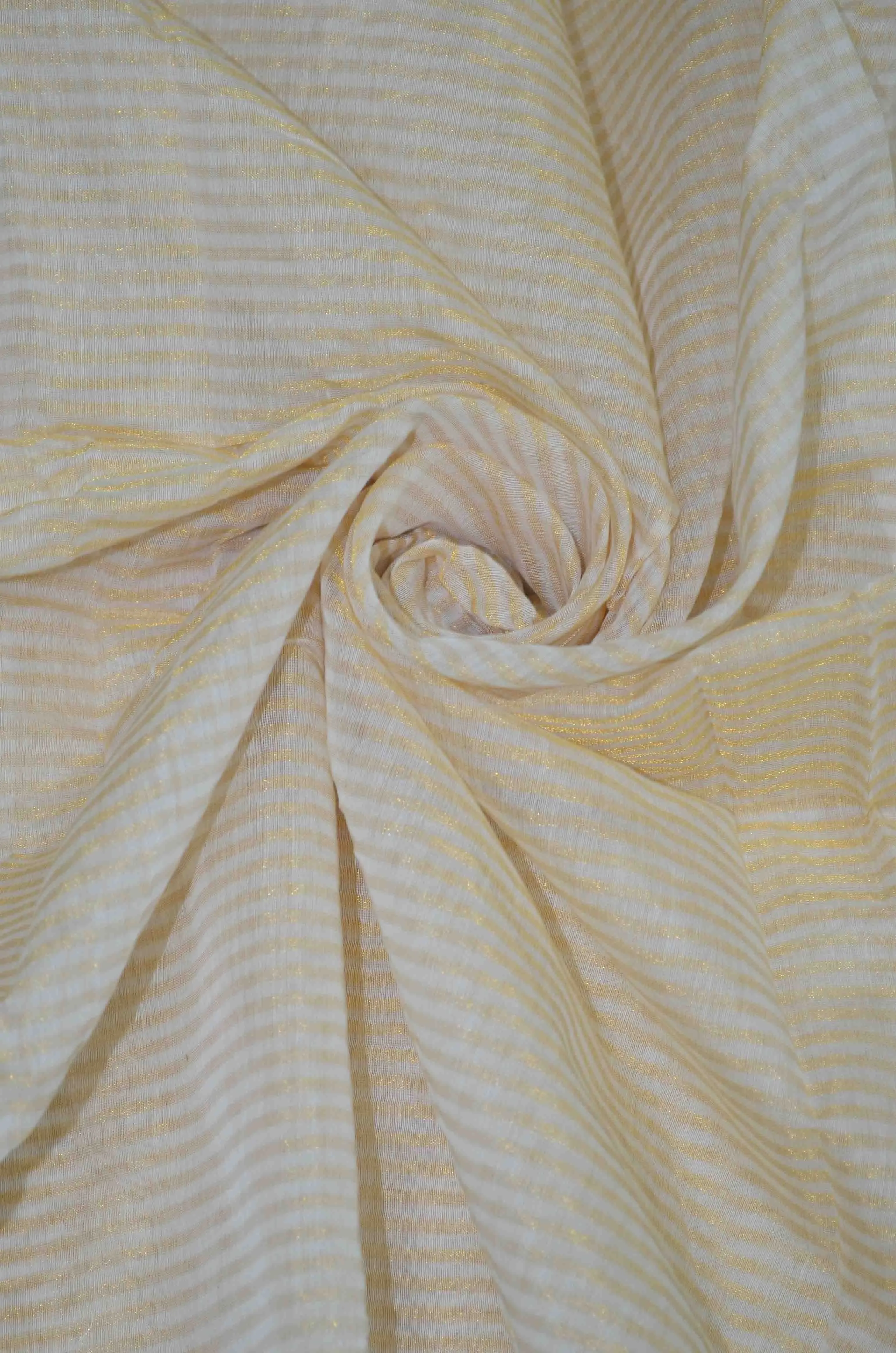Handloom Pure Silk Chanderi Tissue Golden Zari Based Striped Fabric