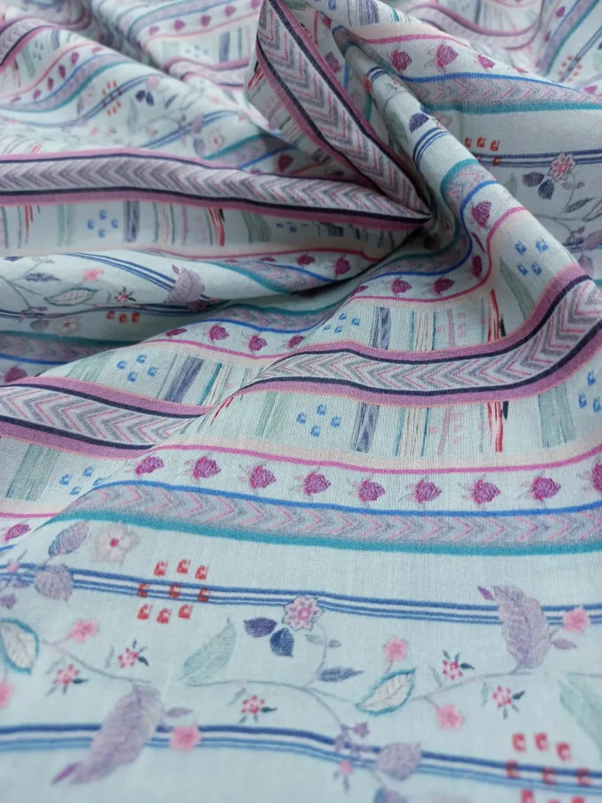 Handloom Pure Silk Soft Chanderi Digital Printed Fabric