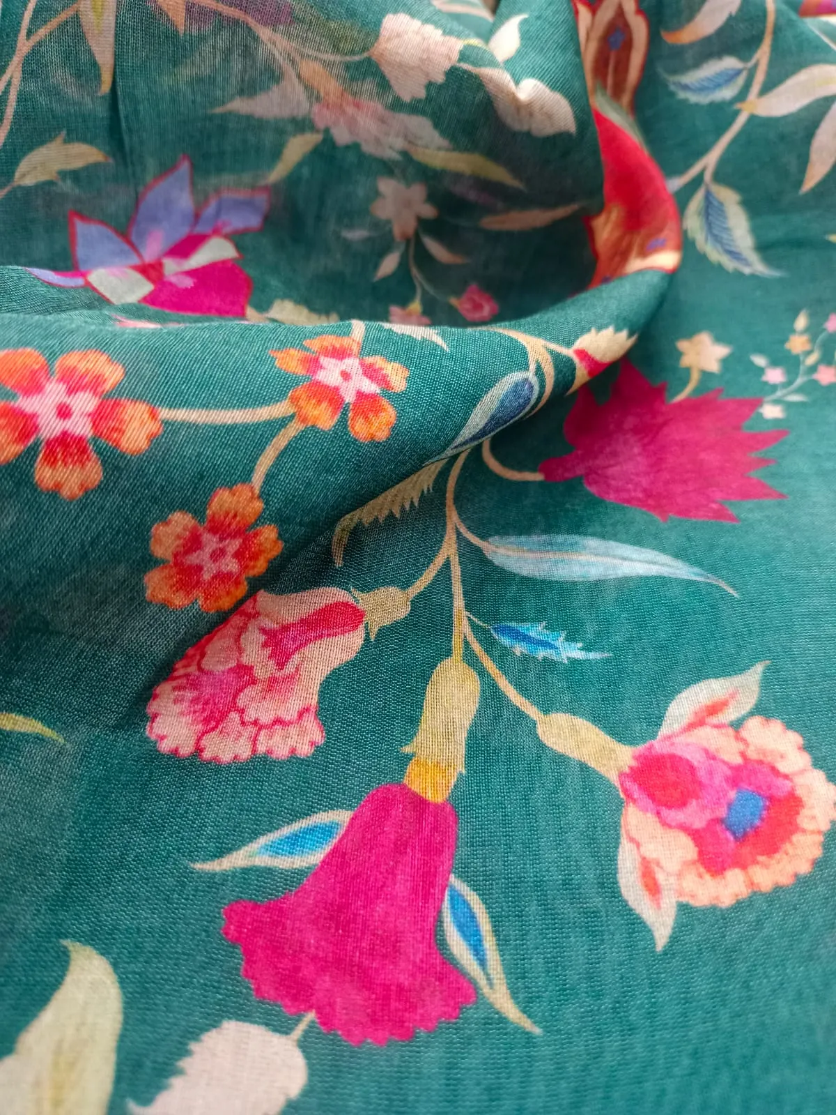 Handloom Pure Silk Soft Chanderi Digital Printed Fabric