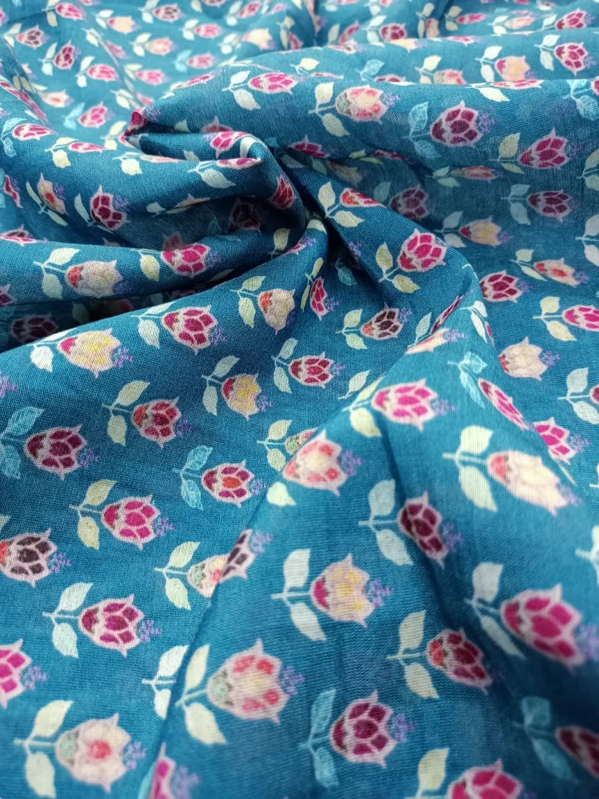 Handloom Pure Silk Soft Chanderi Digital Printed Fabric