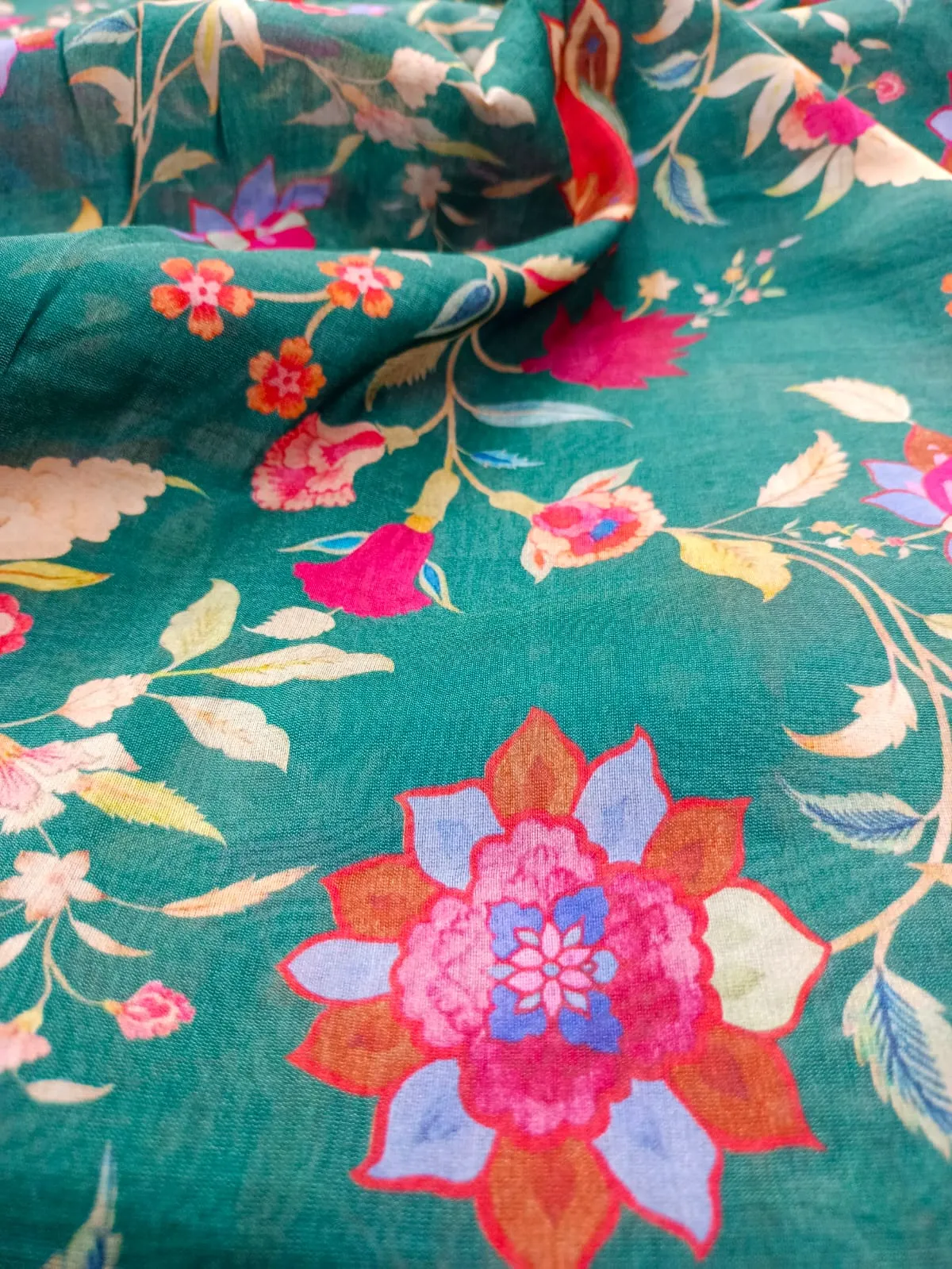 Handloom Pure Silk Soft Chanderi Digital Printed Fabric