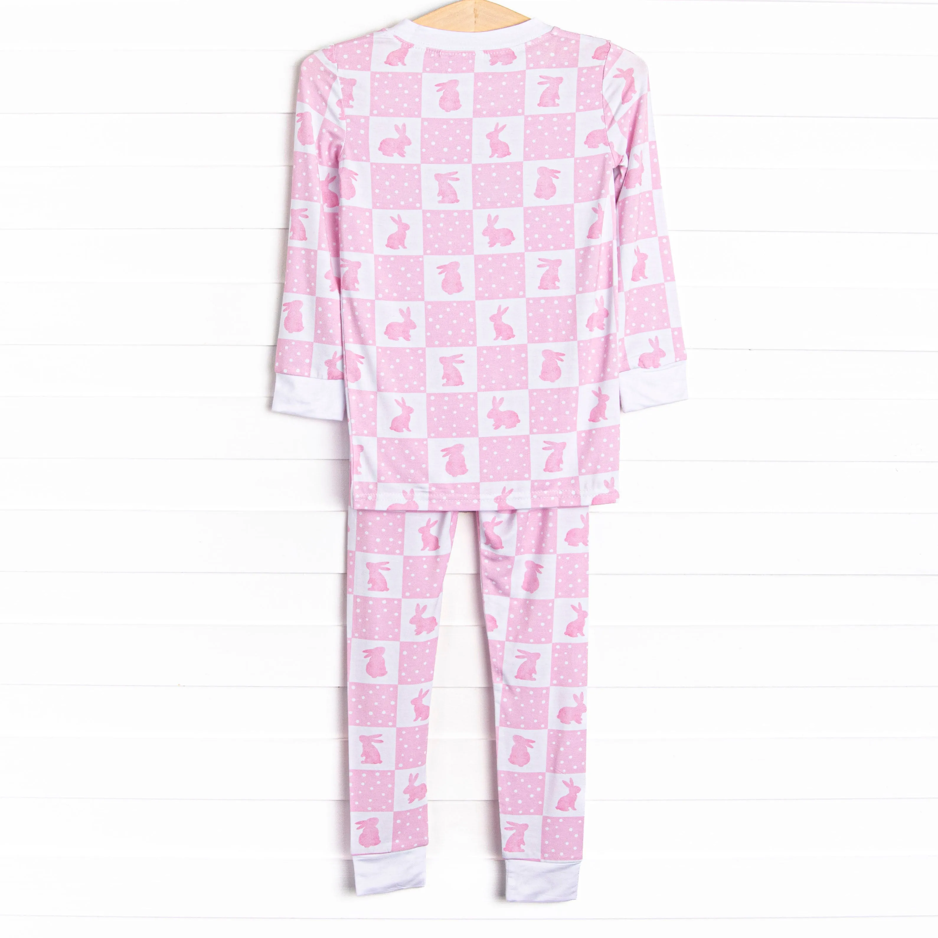 Hare Hopscotch Bamboo Pajama Set, Pink