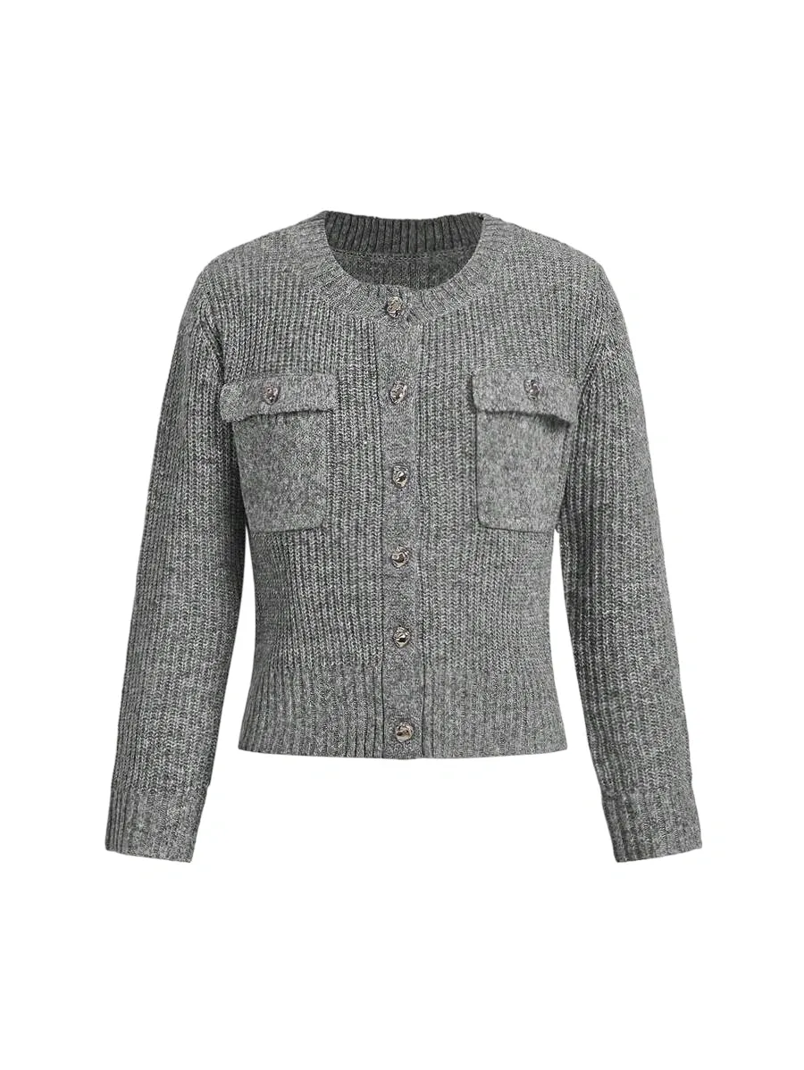 Hattie Buttoned Knit Cardigan with Pockets in Grey