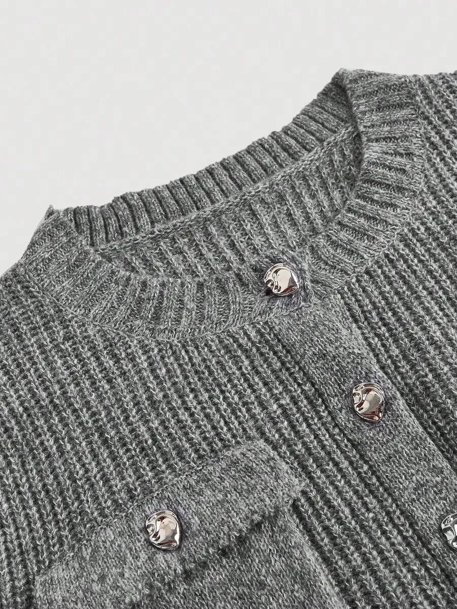 Hattie Buttoned Knit Cardigan with Pockets in Grey