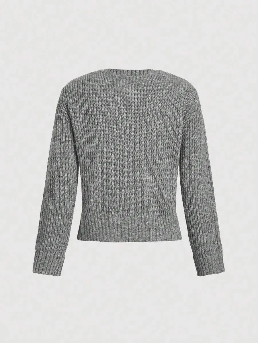 Hattie Buttoned Knit Cardigan with Pockets in Grey