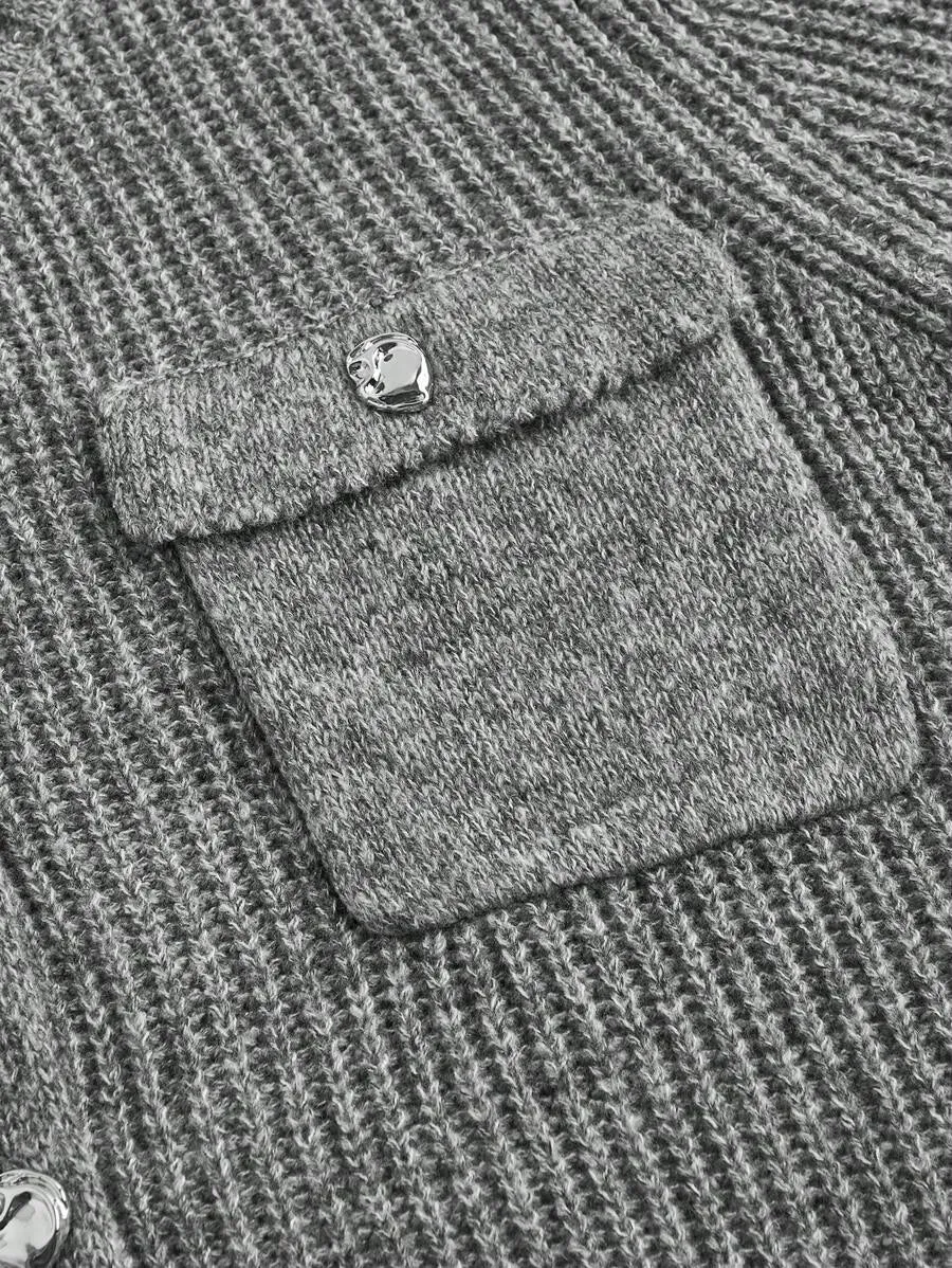 Hattie Buttoned Knit Cardigan with Pockets in Grey