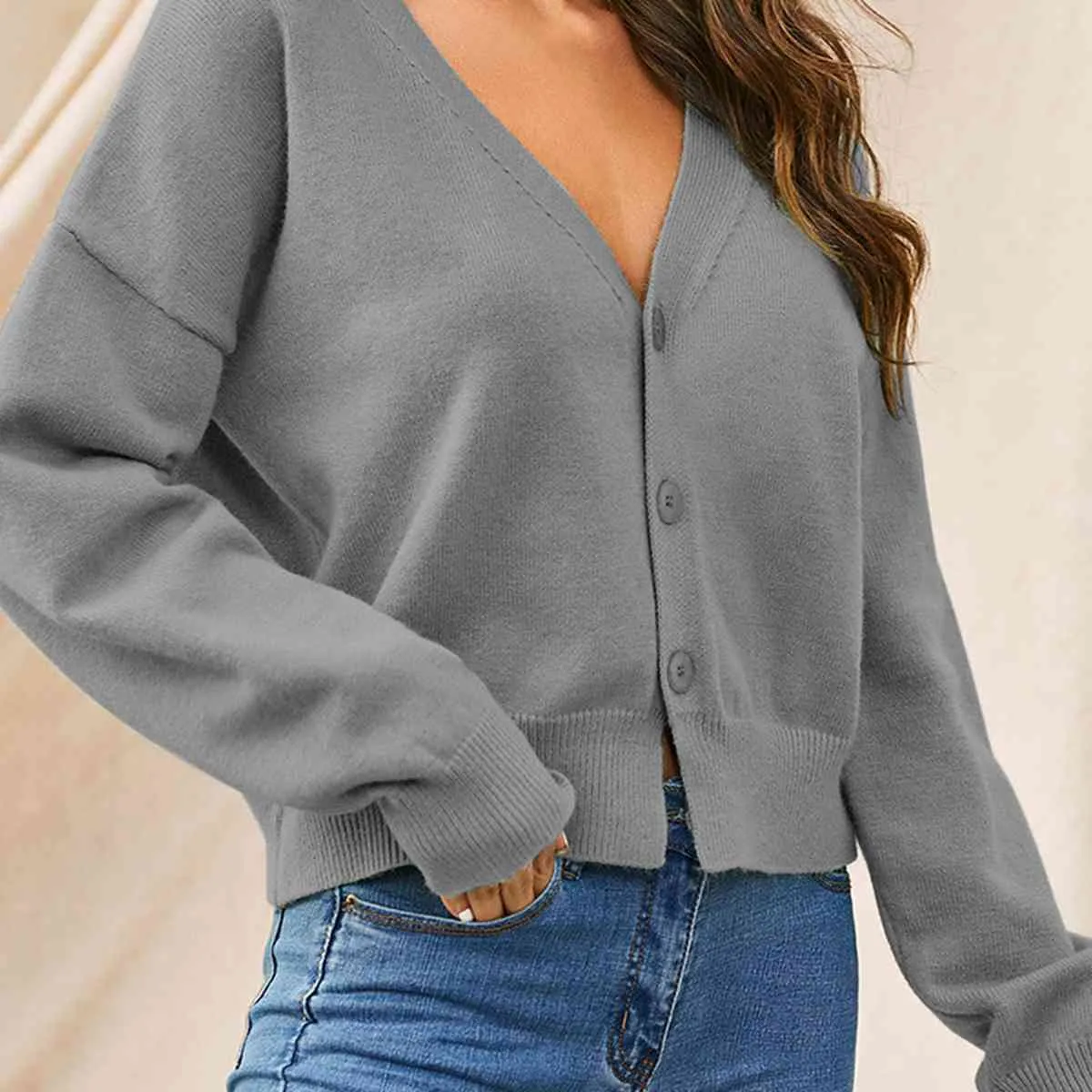Hazel Blues® |  Dropped Shoulder Half Button Cardigan