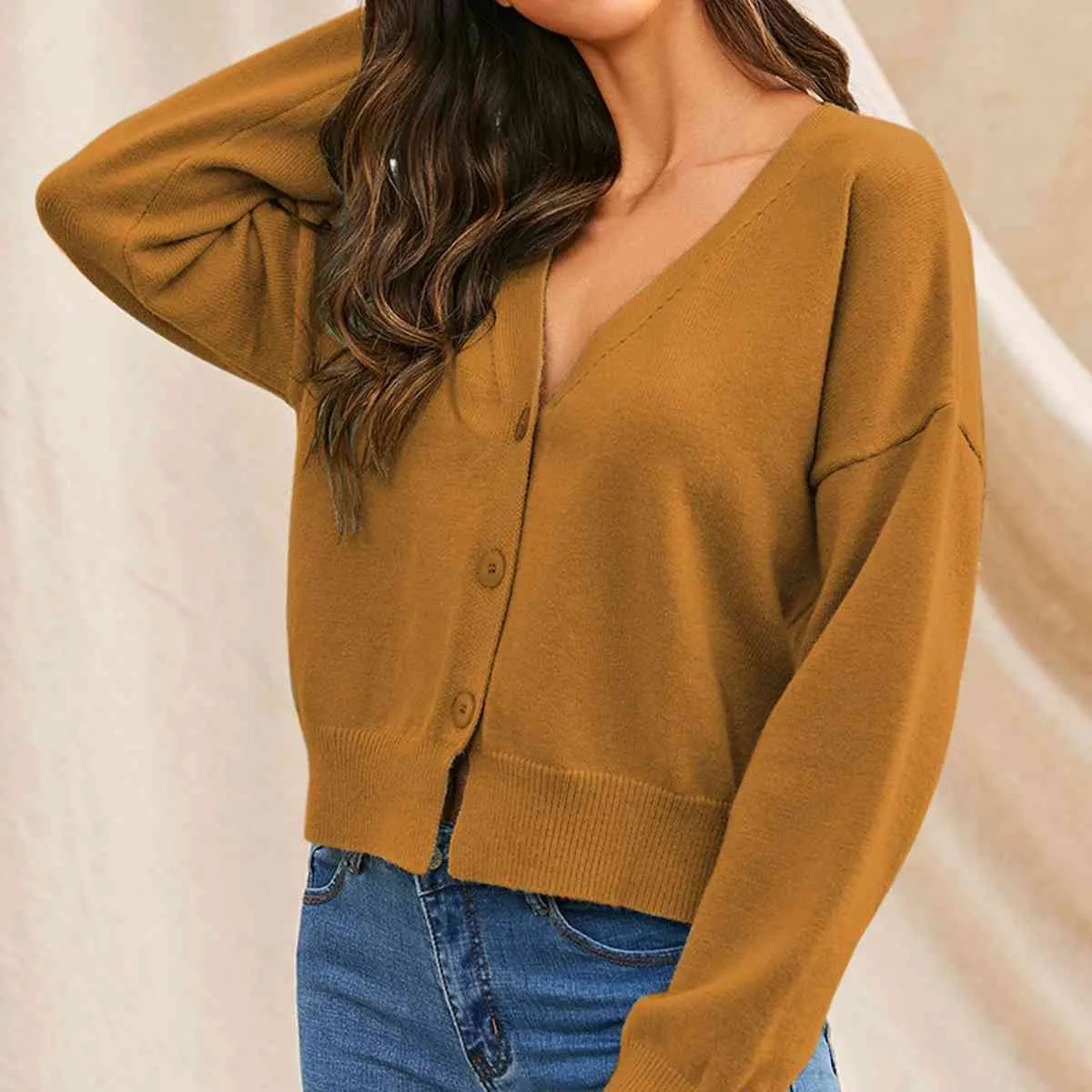 Hazel Blues® |  Dropped Shoulder Half Button Cardigan