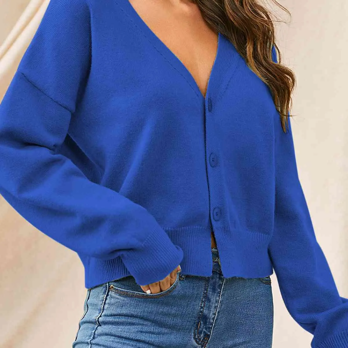 Hazel Blues® |  Dropped Shoulder Half Button Cardigan
