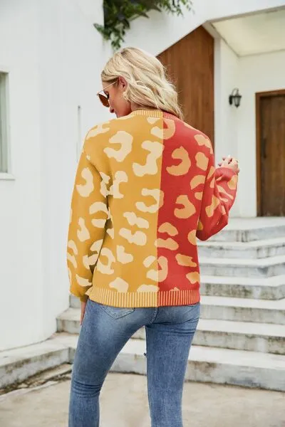 Hazel Blues® |  Leopard Button Up Dropped Shoulder Cardigan