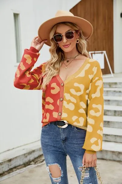 Hazel Blues® |  Leopard Button Up Dropped Shoulder Cardigan
