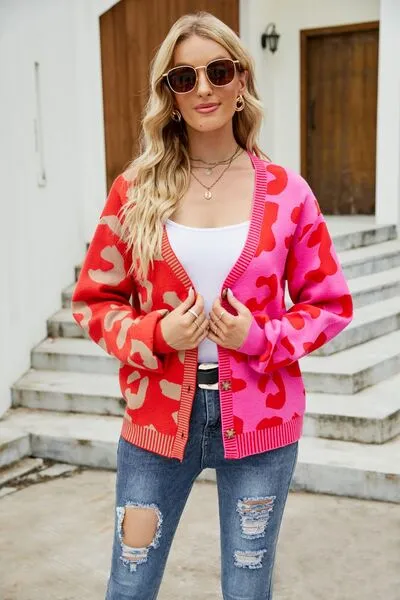 Hazel Blues® |  Leopard Button Up Dropped Shoulder Cardigan