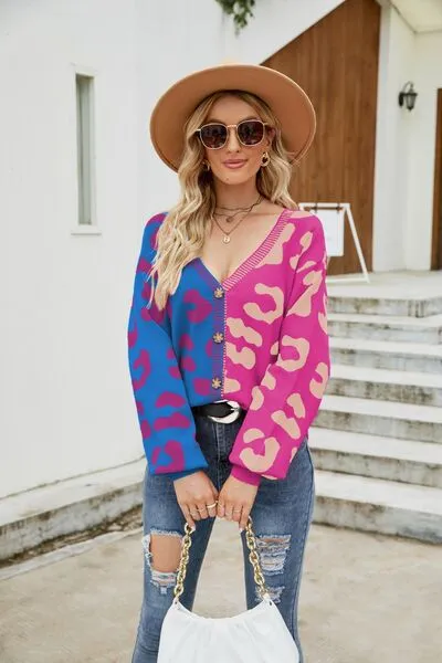 Hazel Blues® |  Leopard Button Up Dropped Shoulder Cardigan