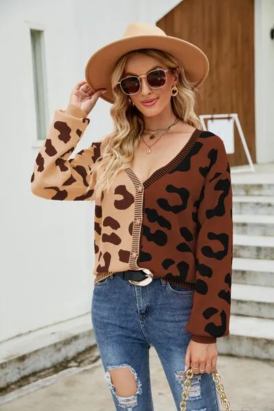 Hazel Blues® |  Leopard Button Up Dropped Shoulder Cardigan