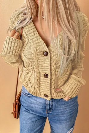 Hazel Blues® | Mixed Knit Button Down Cardigan with Pockets