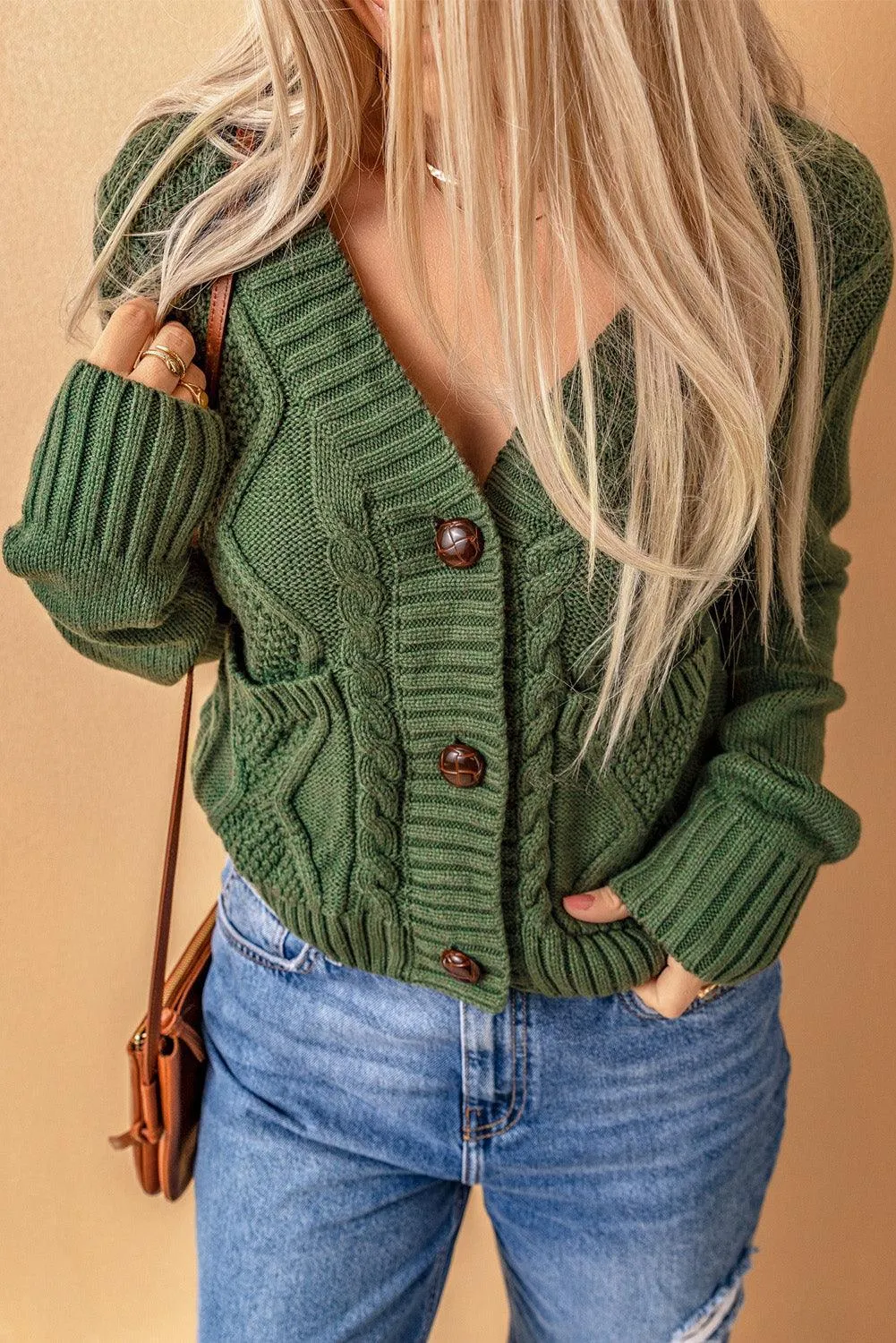 Hazel Blues® | Mixed Knit Button Down Cardigan with Pockets