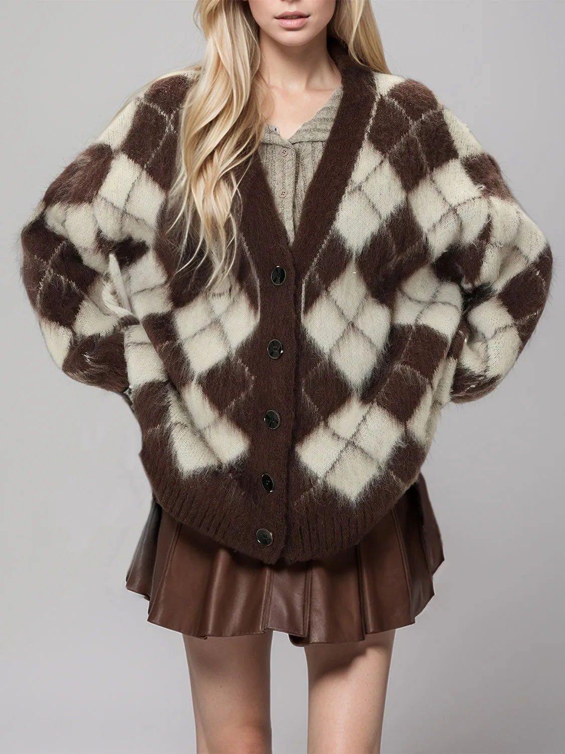 Hazel Blues® |  Plaid V-Neck Button Up Cardigan