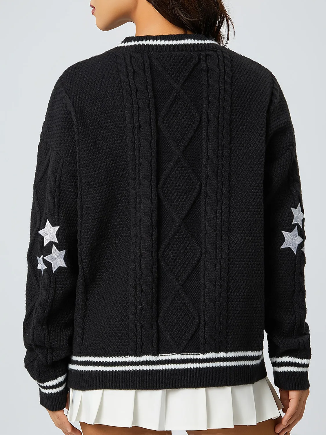 Hazel Blues® |  Star Embroidered V-Neck Long Sleeve Cardigan