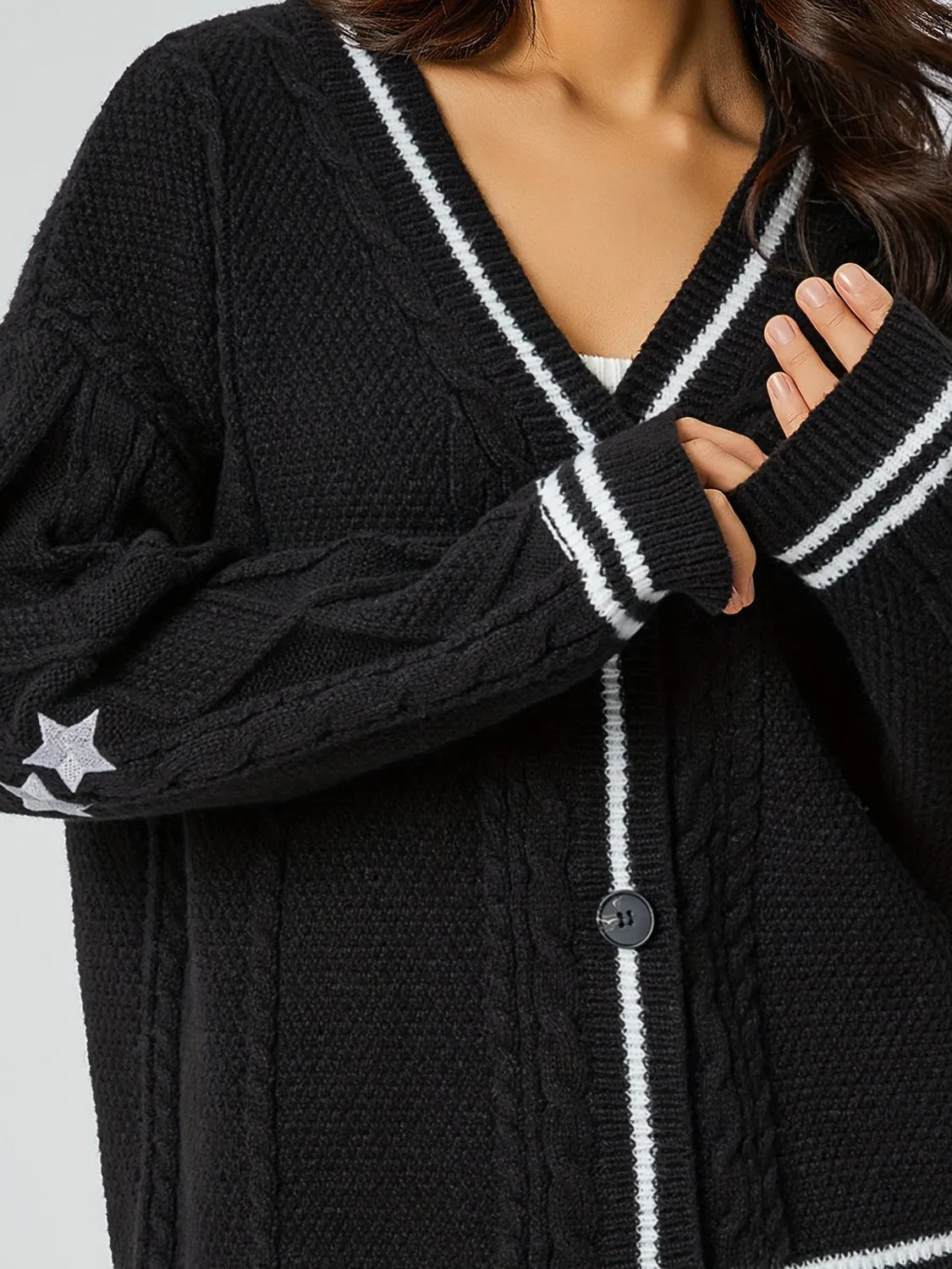 Hazel Blues® |  Star Embroidered V-Neck Long Sleeve Cardigan