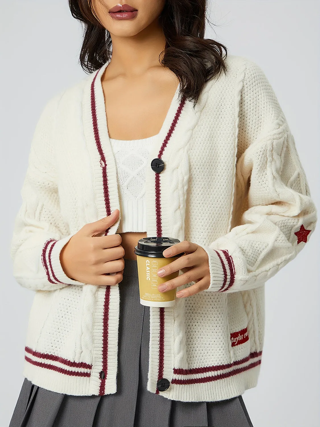 Hazel Blues® |  Star Embroidered V-Neck Long Sleeve Cardigan