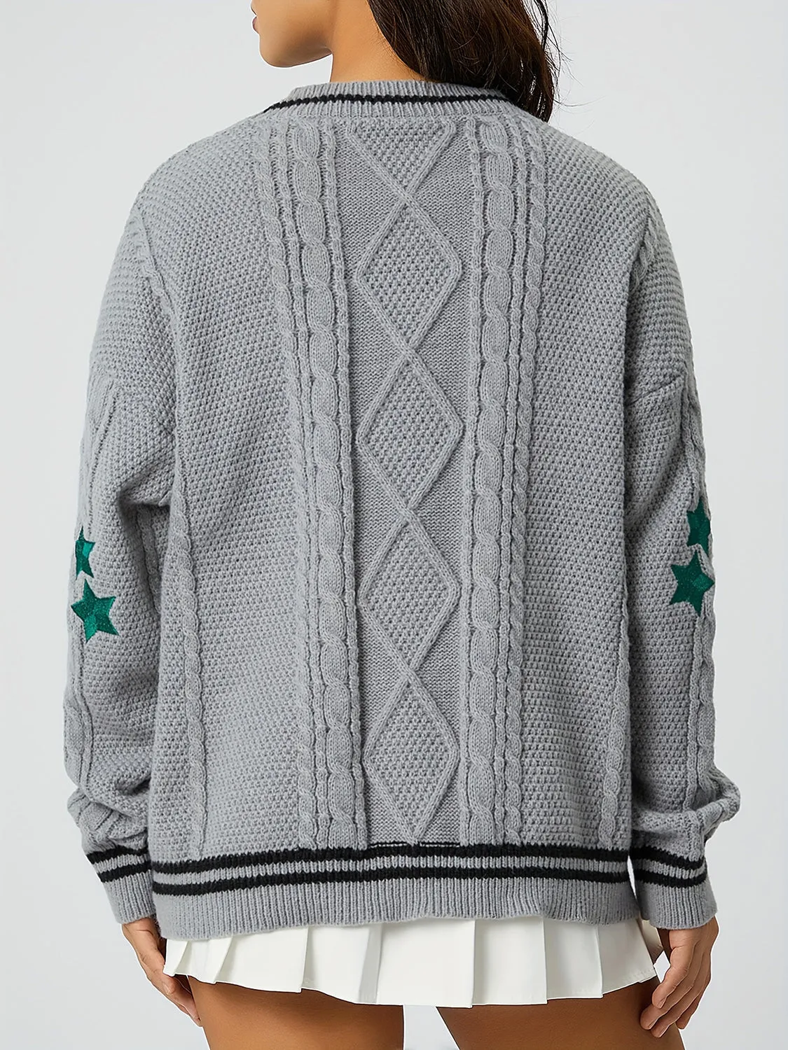 Hazel Blues® |  Star Embroidered V-Neck Long Sleeve Cardigan