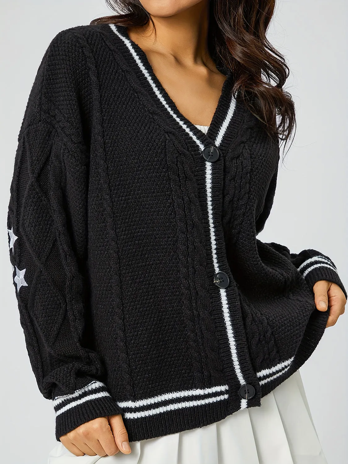 Hazel Blues® |  Star Embroidered V-Neck Long Sleeve Cardigan