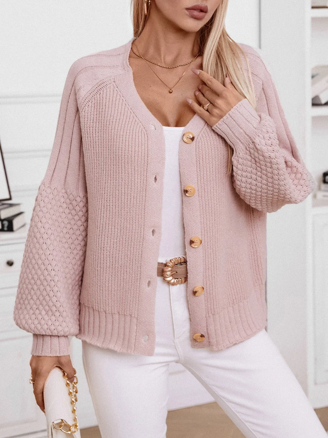 Hazel Blues® |  V-Neck Button Up Raglan Sleeve Cardigan