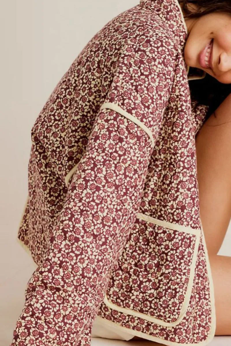 HCR1153 Floral Quilted Kimono Jacket Outerwear