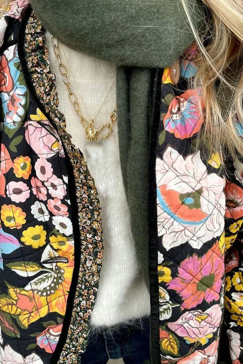 HCS1229 Floral Quilted Kimono Jacket Outerwear