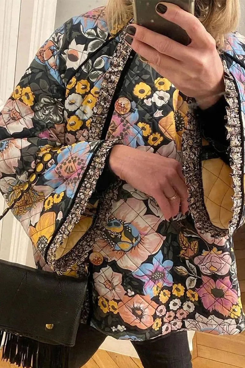 HCS1229 Floral Quilted Kimono Jacket Outerwear