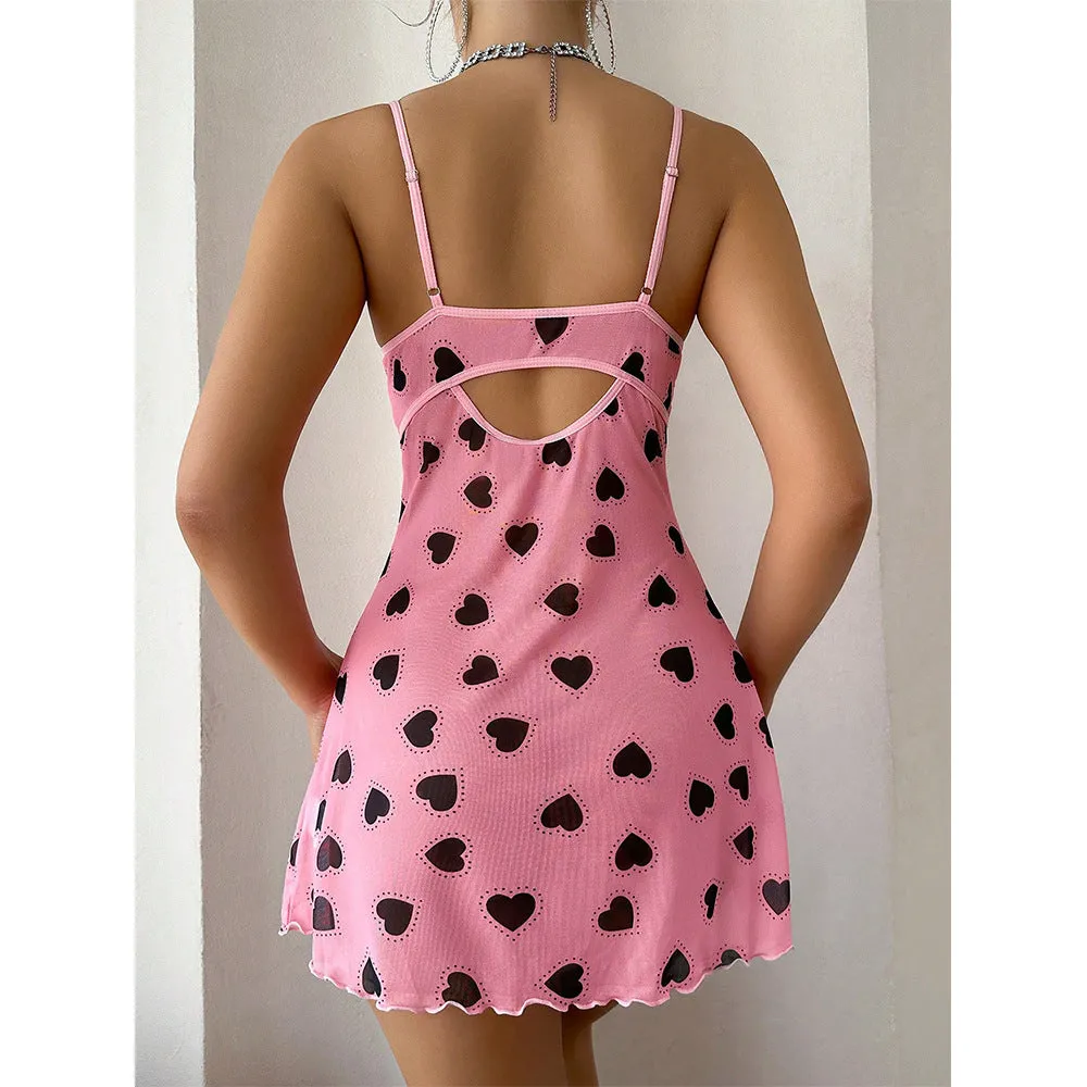 Heart Print Nightdress Two-piece Pajamas