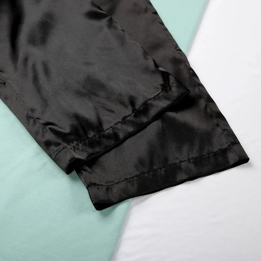 HiLoc Backless Satin Sexy Pajamas Black Lace Pajamas With Pa