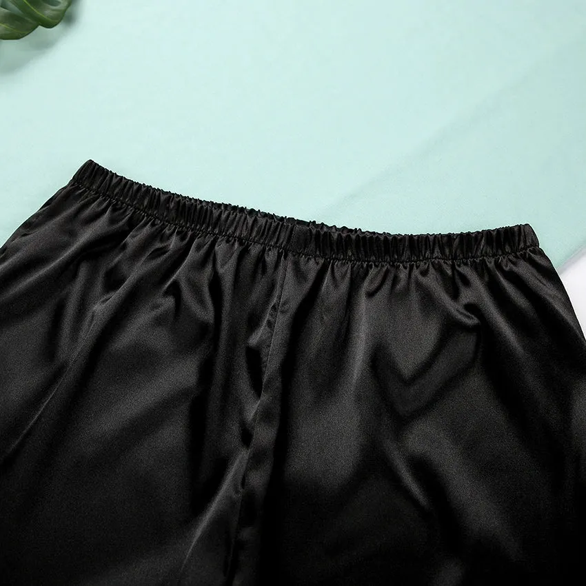 HiLoc Backless Satin Sexy Pajamas Black Lace Pajamas With Pa