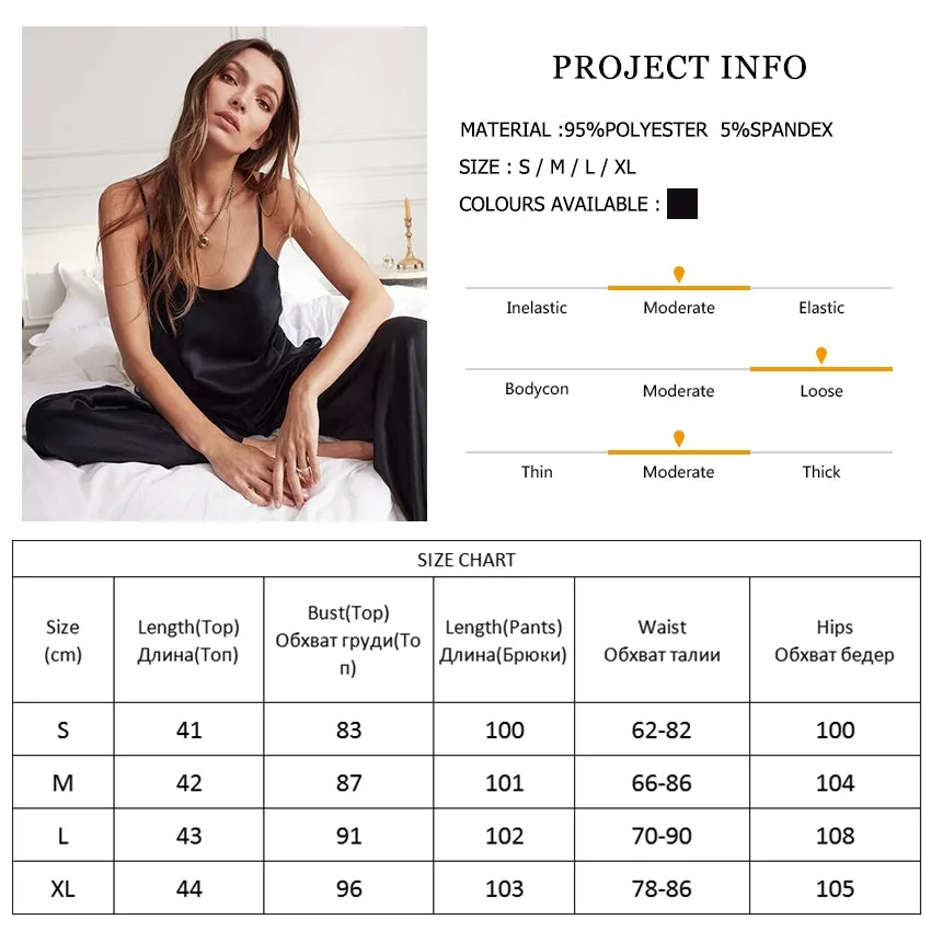 HiLoc Backless Satin Sexy Pajamas Black Lace Pajamas With Pa