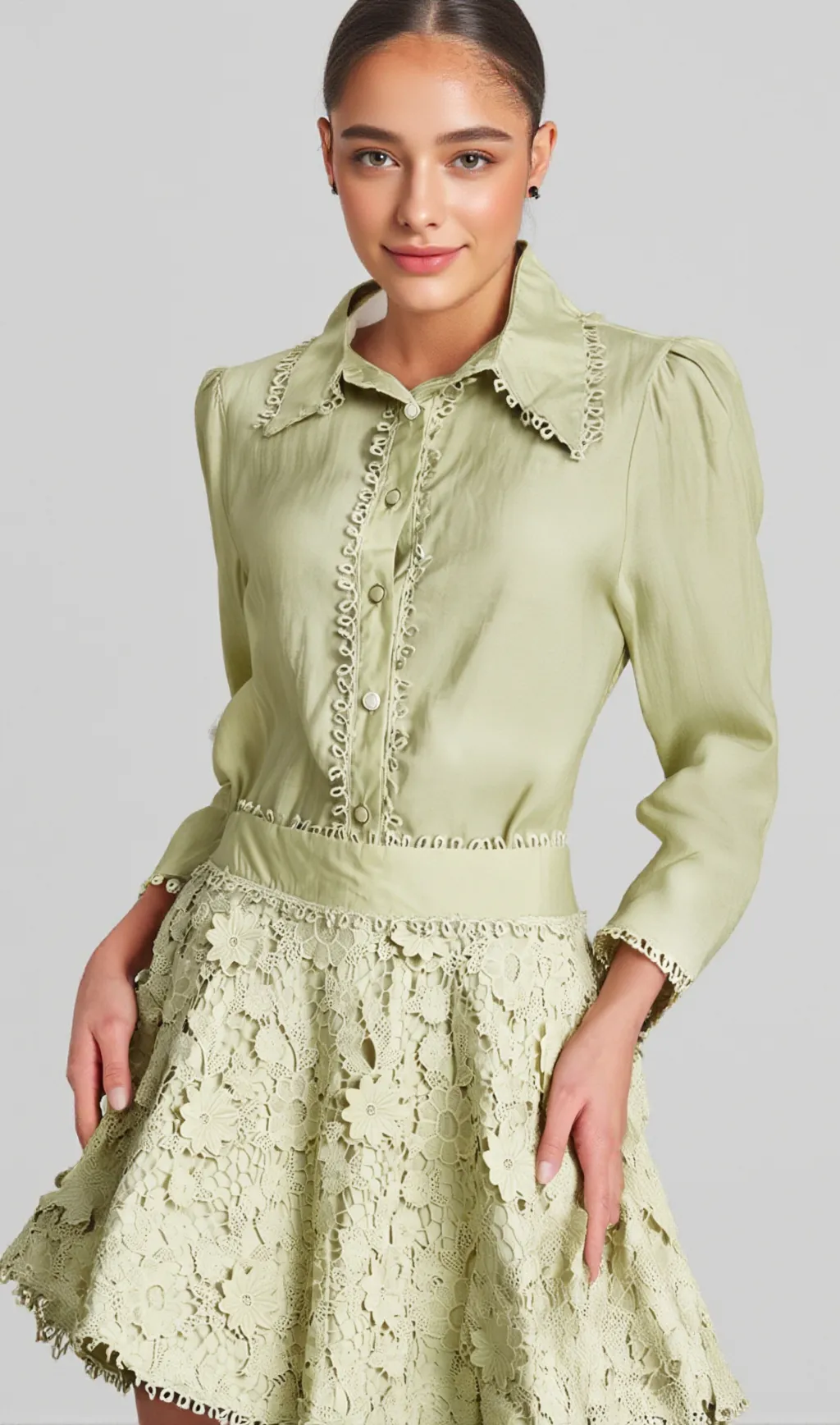 Hélène floral embroidered shirt & skirt matching set