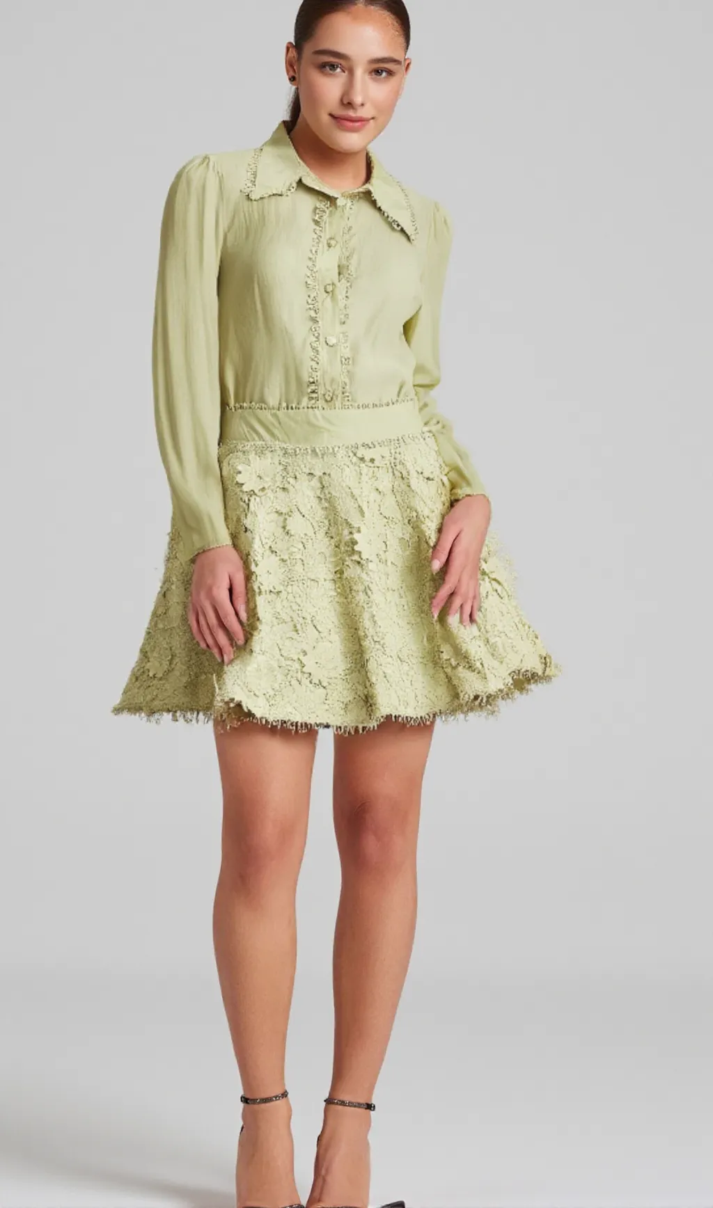Hélène floral embroidered shirt & skirt matching set