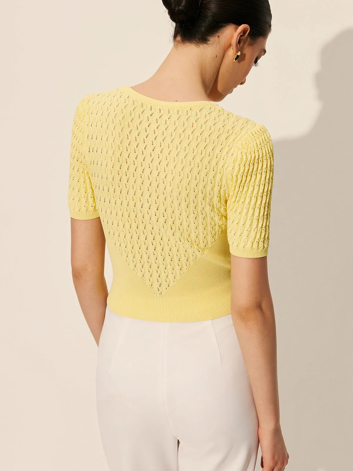 Hollow Knit Buttoned Top