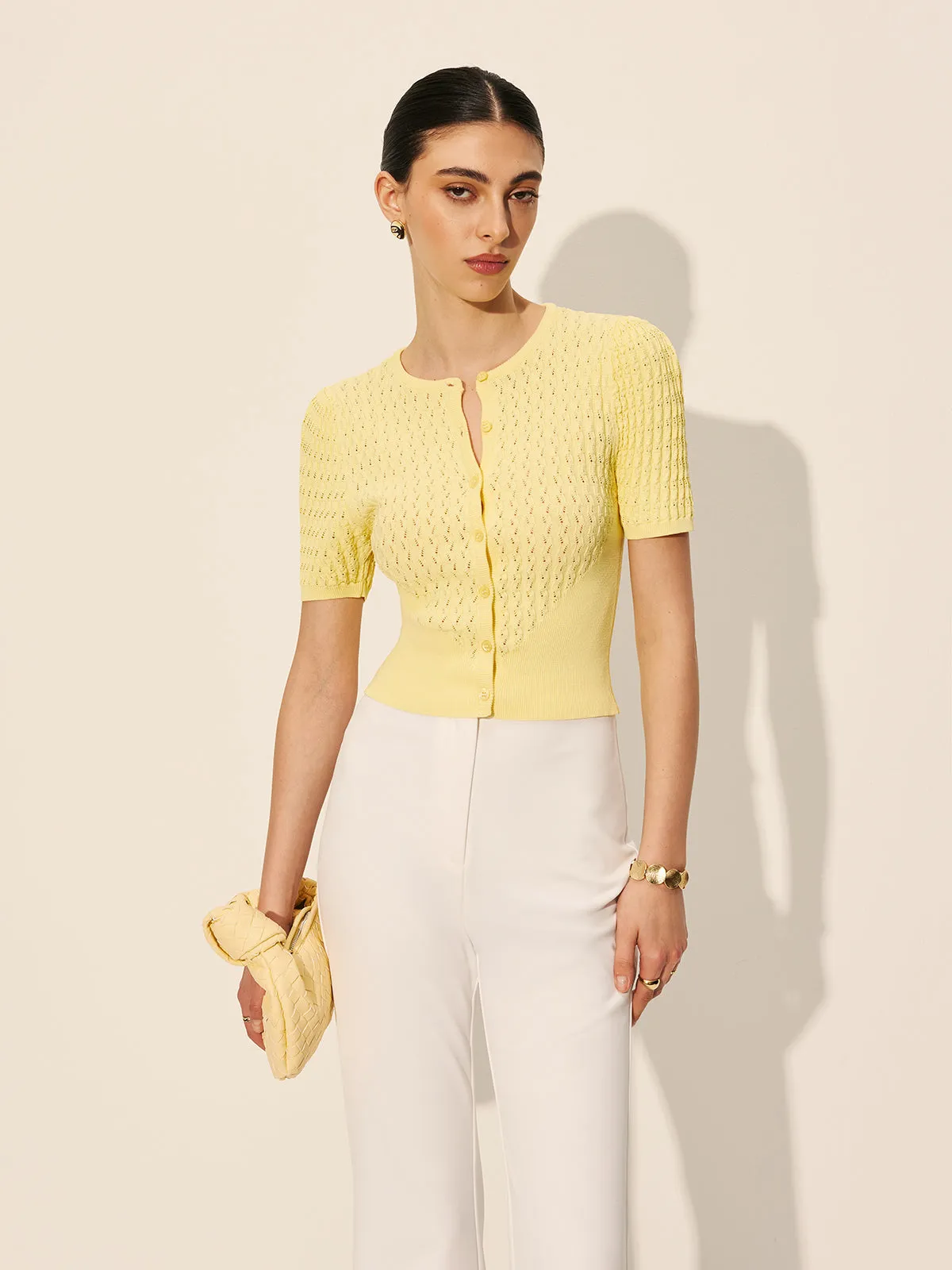 Hollow Knit Buttoned Top