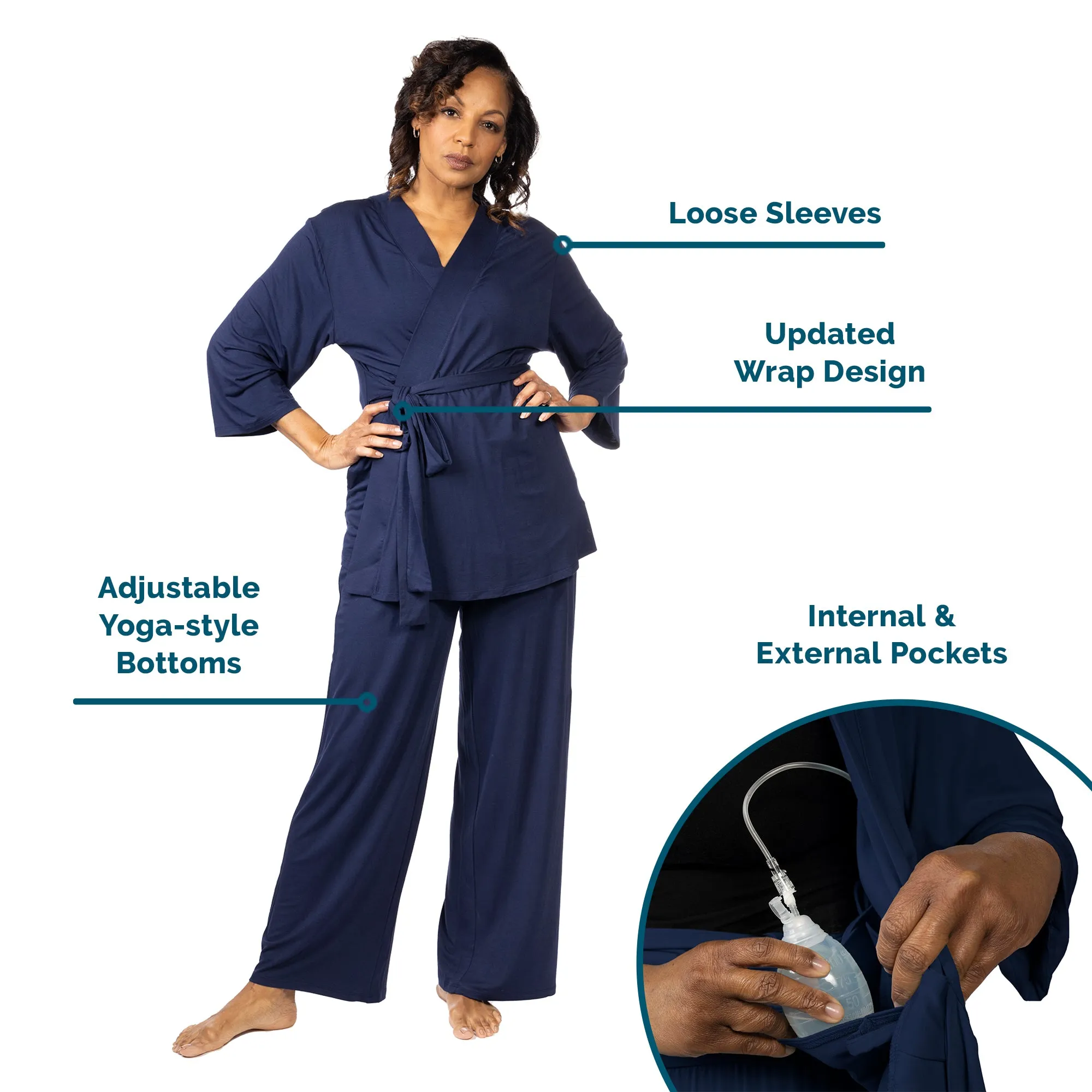 Home Recovery Pajamas in Navy Blue