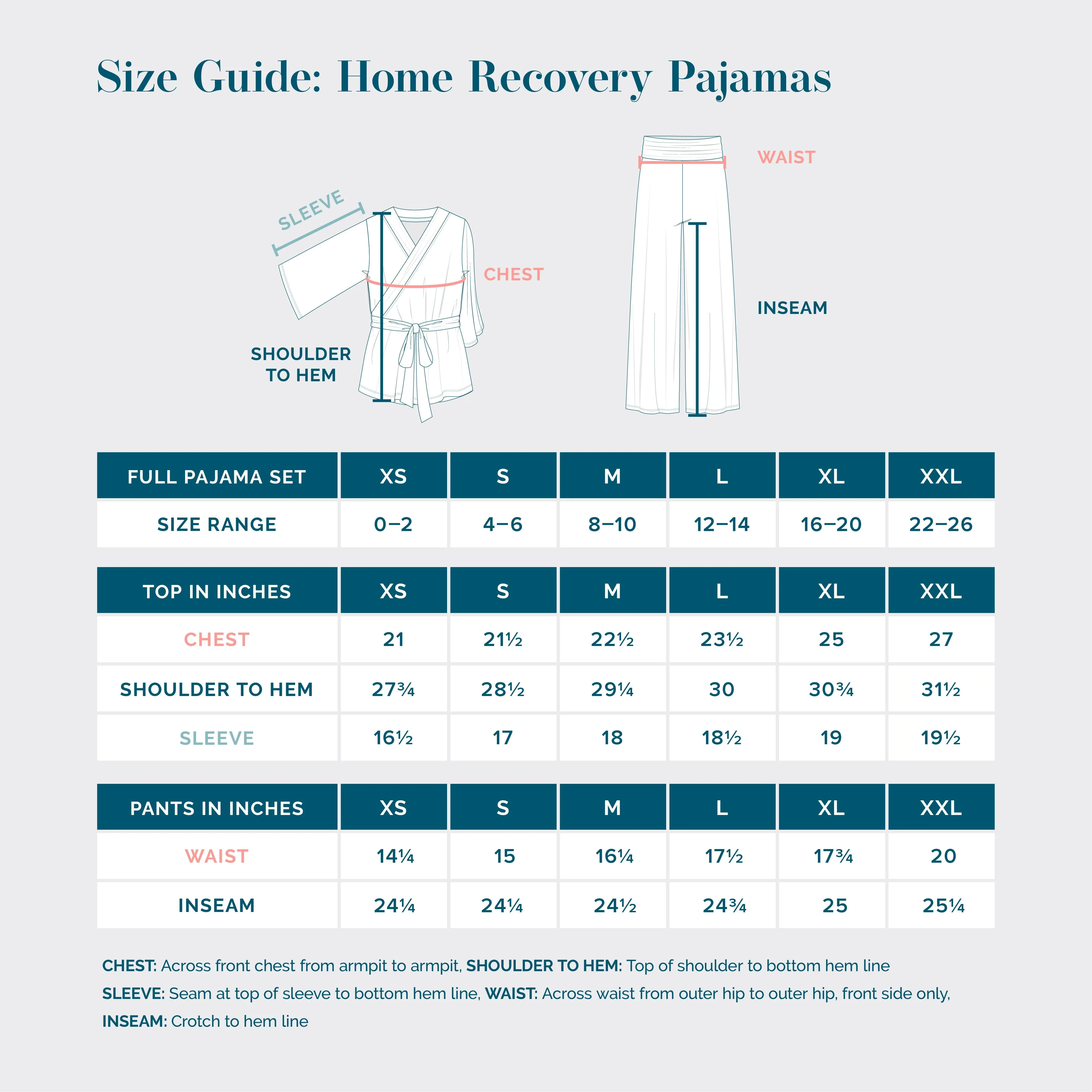 Home Recovery Pajamas in Navy Blue