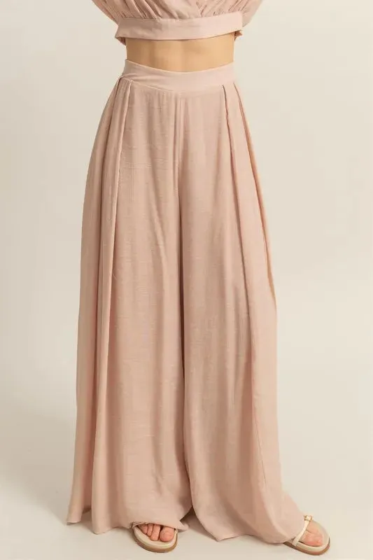 HYFVE Tan Kimono Sleeve Crop Top and Wide Leg Pants Set
