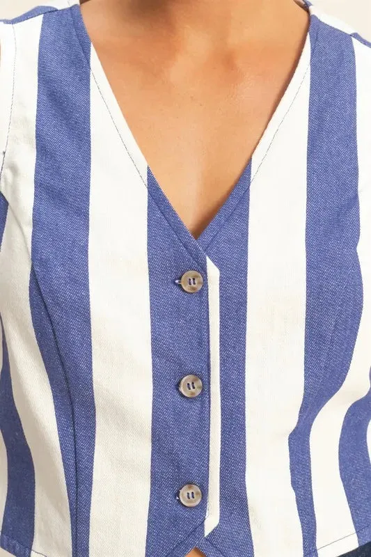 HYFVE Woven Striped V-Neck Button Down Vest