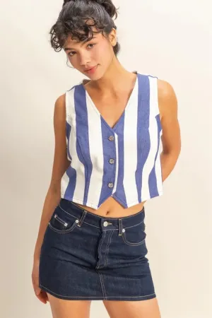 HYFVE Woven Striped V-Neck Button Down Vest