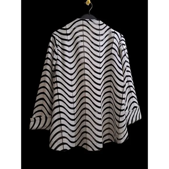 IC by Connie K Jacket Black White Lagenlook Kimono 3/4 Cuffed Button