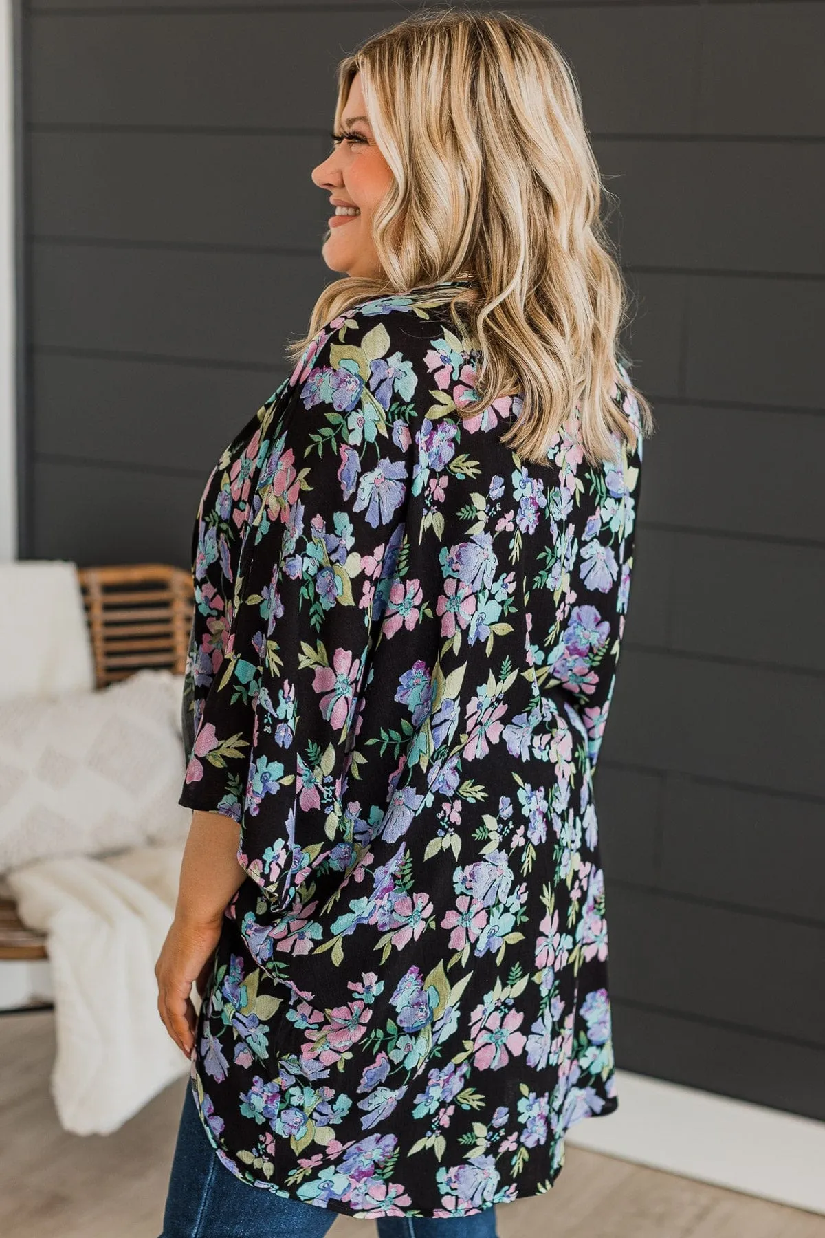 Imagine That Floral Kimono- Black