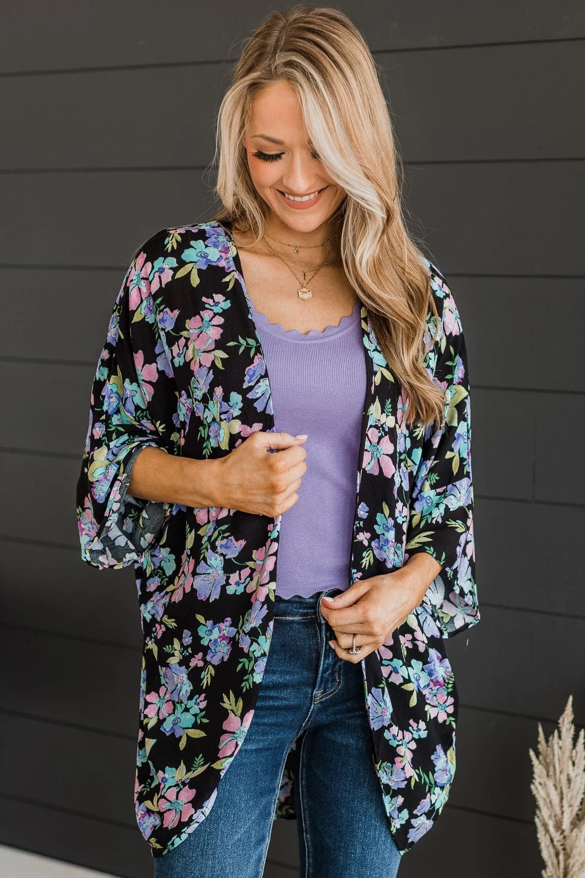 Imagine That Floral Kimono- Black