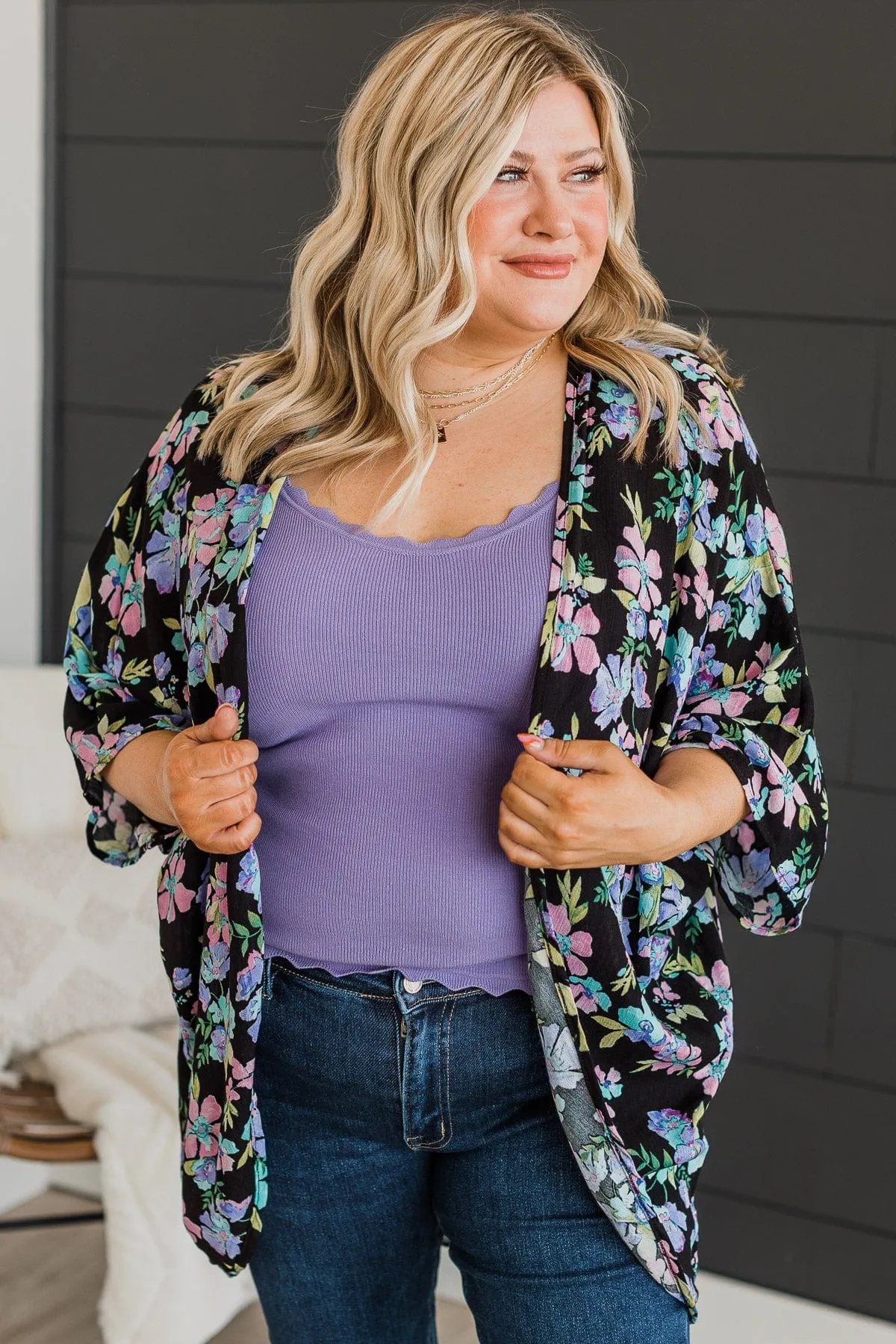 Imagine That Floral Kimono- Black
