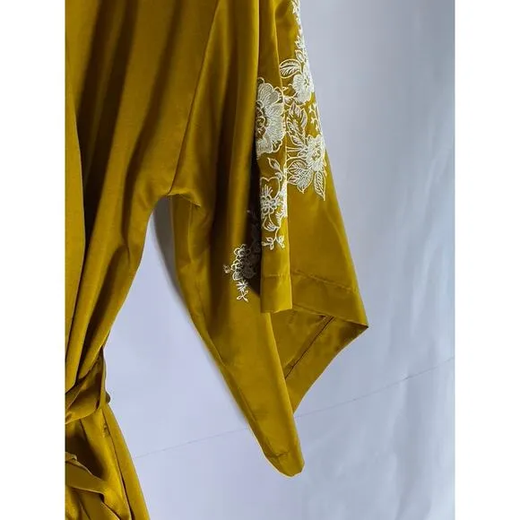 INC INTERNATIONAL CONCEPTS Women's Gold Floral Lace Embroidered Kimono Robe SZXS