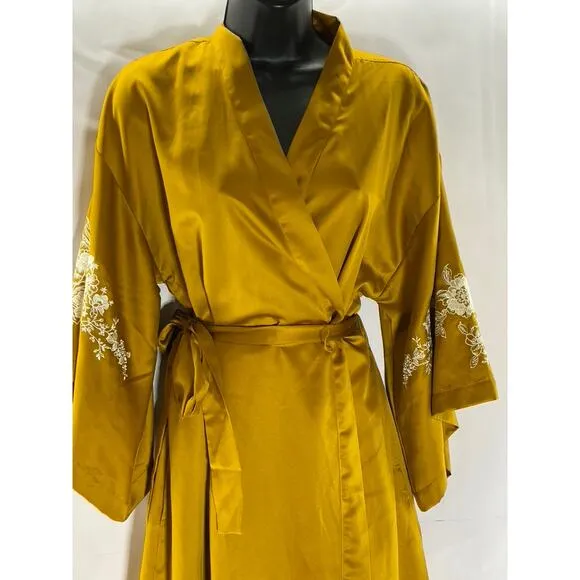 INC INTERNATIONAL CONCEPTS Women's Gold Floral Lace Embroidered Kimono Robe SZXS